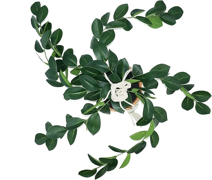 Hanging Plants Artificial Decor, Fake Hanging Plant in Clay Pot Artificial Hanging Plants with Fake Leaves and Hook for Wall Home Room Indoor Outdoor Décor (Dark Green)