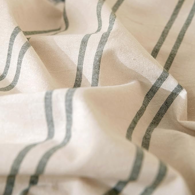 VM VOUGEMARKET Teen Boys Duvet Cover Set Twin,Greyish-Green Stripes Duvet Cover with 2 Pillowcases,Modern Cozy Washed Cotton Comforter Cover with Zipper Closure & Corner Ties 68"x90"(3pcs,Twin XL)