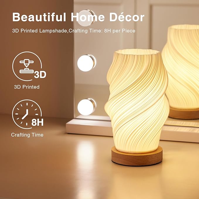 Table Lamp Bedside Lamps for Bedroom, Small Night Stands Desk Lamp, Mood Warm Cozy Lighting, Vintage Boho Cool Mid Century Modern Lamp, Aesthetic Accents Home Room Decor (Warm-E, Medium)