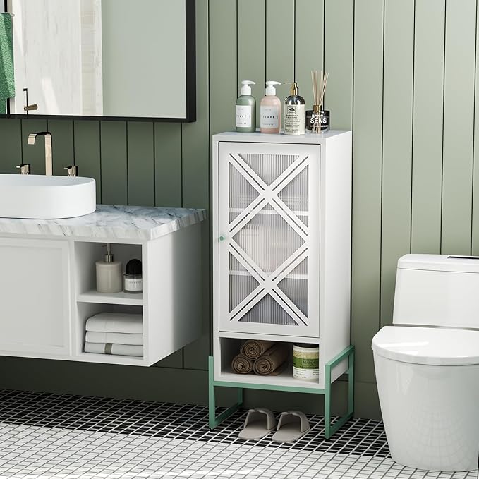 LEYNOT Small Bathroom Storage Cabinet 42.51“H Metal Bathroom Floor Cabinet with 2 Adjustable Shelves for Pantry，Kitchen, Home Office, Living Room, Dinning Room