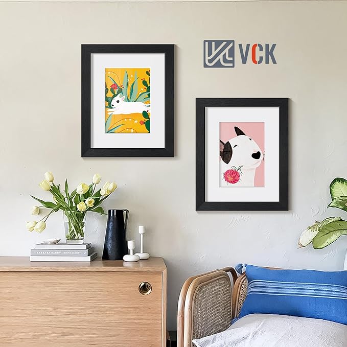 VCK Picture Frame 8×10 Inch Display Picture 5x7 with Mat or 8×10 without Mat Set of 2 Photo Frame with High Definition Real Glass Front Display Tabletop and Wall Mounting Black