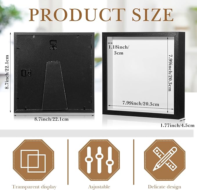 Ripeng 16 Pack Shadow Box Frame Display Case Picture Frame for Wedding Bouquet, Back to School Crafts, Memorial Photos, Ticket, Teacher, Medal, DIY Wall or Tabletop Gift Decor(8 x 8 Inch,Black)