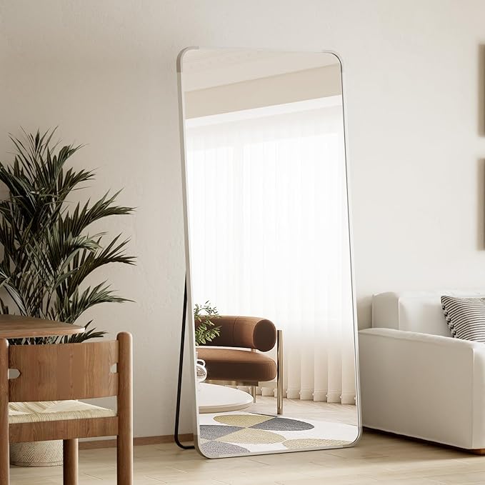 BEAUTYPEAK Silver Full Length Mirror, 71"x26" Rounded Corner Floor Mirror Standing Hanging or Leaning Against Wall, Suitable for Bedroom or Dressing Room
