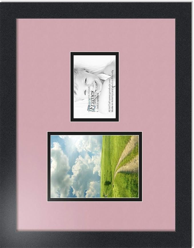 ArtToFrames Collage Photo Frame Double Mat with 1-3.5x5, 5x7 Openings with Satin Black Frame and Seashell mat.