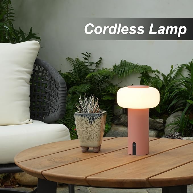 Shower Lamp Waterproof, Outdoor Cordless Table Lamp Rechargeable, Portable Battery Operated Light, Touch Dimmable Night Light for Bedroom/Patio/Dinning/Camping (Pink)