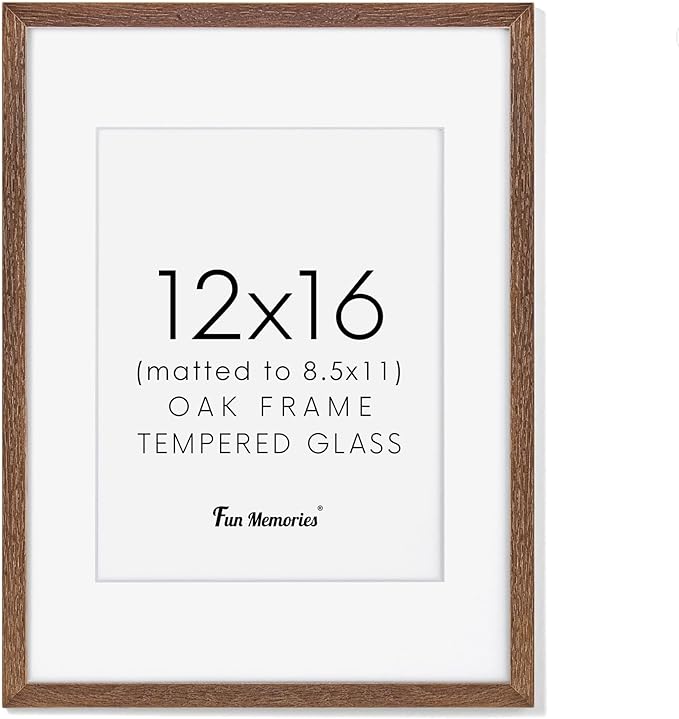 12x16 Picture Frame, Solid Oak Wood 12 x 16 Frame for Wall, 12 by 16 Picture Frames with Real Glass, 12x16 Frame Matted to 8.5x11, Rusitic Wood 12"x16" Poster Frame for Home Decor, Walnut Color, 1 Pack