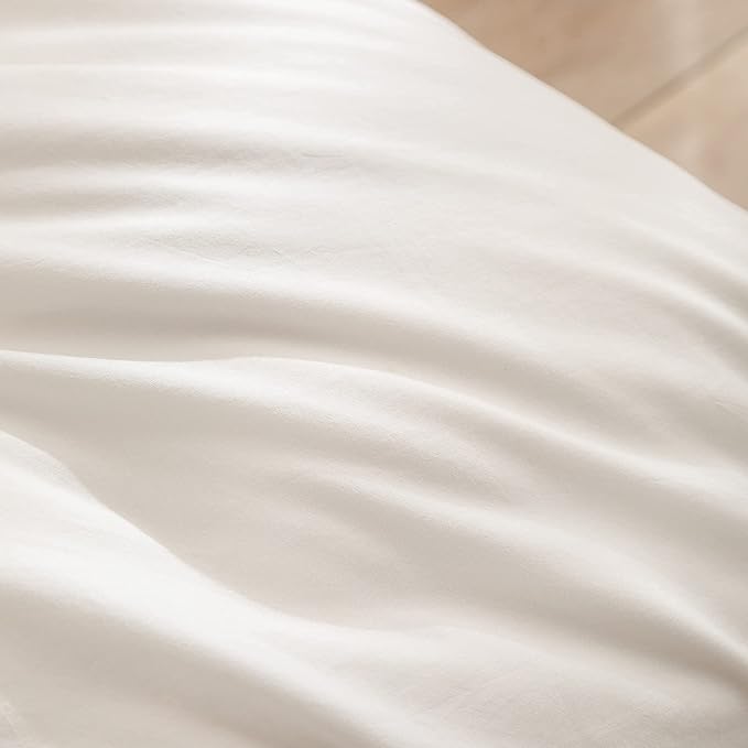 BESTOUCH Duvet Cover Set 100% Washed Cotton Linen Feel Super Soft Comfortable Chic Lightweight 3 PCs Home Bedding Set Solid Off White Oversized Full