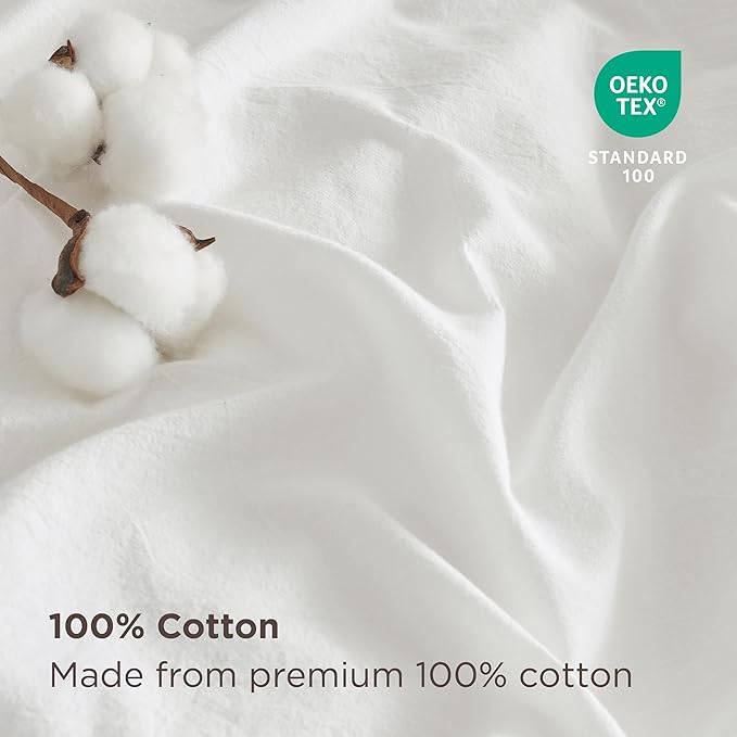 Bedsure 100% Stone Washed Cotton Duvet Cover Queen Size - White Minimalist Cotton Duvet Cover Linen Like for All Seasons - GentleSoft™ Plain Simple Bedding, 3 Pieces (White, Queen, 90"x90")