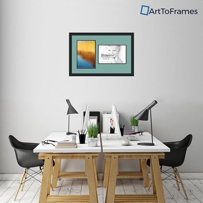 ArtToFrames Collage Photo Frame Double Mat with 2 - 8x12 Openings and Satin Black Frame
