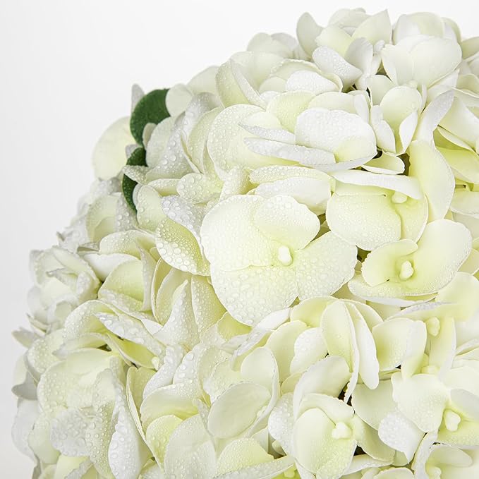 Hollyone Real Touch White Hydrangea Artificial Flowers in Vase Latex Large Faux Hydrangea Flowers Arrangements Hydrangeas Fake Flower with Glass Vase with Faux Water for Table Centerpiece Home Decor