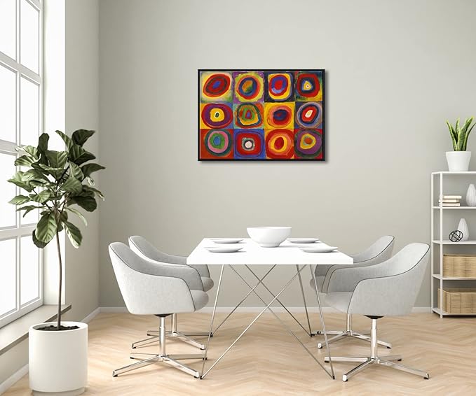Wieco Art Framed Canvas Wall Art Squares with Concentric Circles of Wassily Kandinsky's Famous Abstract Classical Paintings Reproduction for Wall Decor Living Room Home Decorations