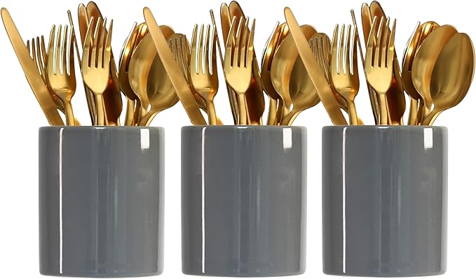 Silverware Holder for Wedding Parties Home Grey Ceramics Silverware Caddy