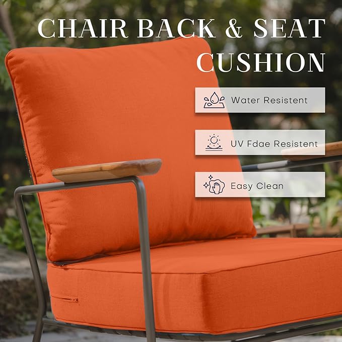 Patio Cushions for Outdoor Furniture - 24×24 Inches High Back and Deep Seating Outdoor Cushion for Patio Chairs Sofa Couch Loveseat Water Resistant(Orange/2 Set/No Button)
