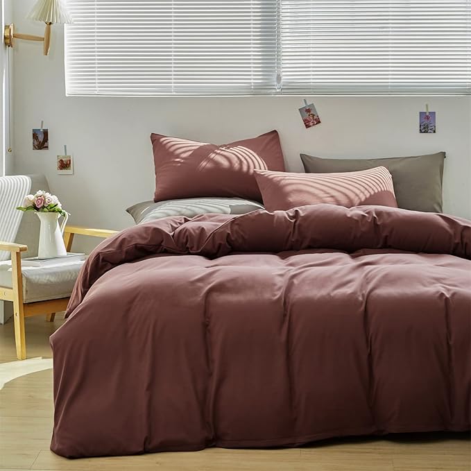 Pureant Brick Red Comforter Sets California King Women Girls Dark Rust Red Bedding Comforters Cotton Modern Solid Blackish Red Warm Quilts Cal King Adults Teens Pure Dark Red Blankets Durable