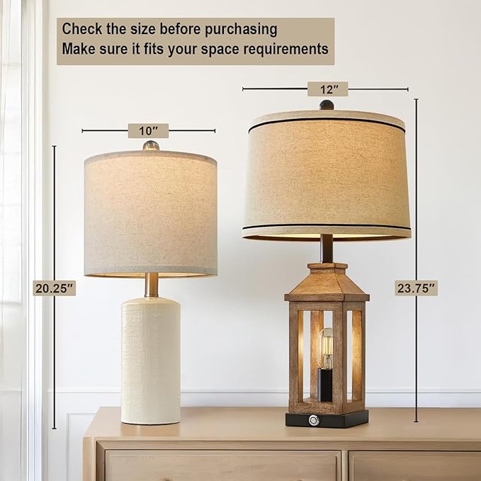 20.25/inch Modern Ceramic Table lamp Set of 2 Small Farmhouse Bedside lamp Creamy-White Nightstand Lamp End Table Lamps for Living Room Bedroom Study Office AMZ-T1109WH0