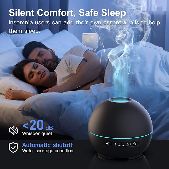 2 Pack Essential Oil Diffuser for Home - 200ml Ultrasonic Aromatherapy Diffuser with 4 Timers & 7 Colors Night Lights, 20dB Quiet Working for 10 Hours (Black+Black)