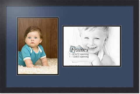 ArtToFrames Collage Photo Frame Double Mat with 2 - 8.5x12 Openings and Satin Black Frame