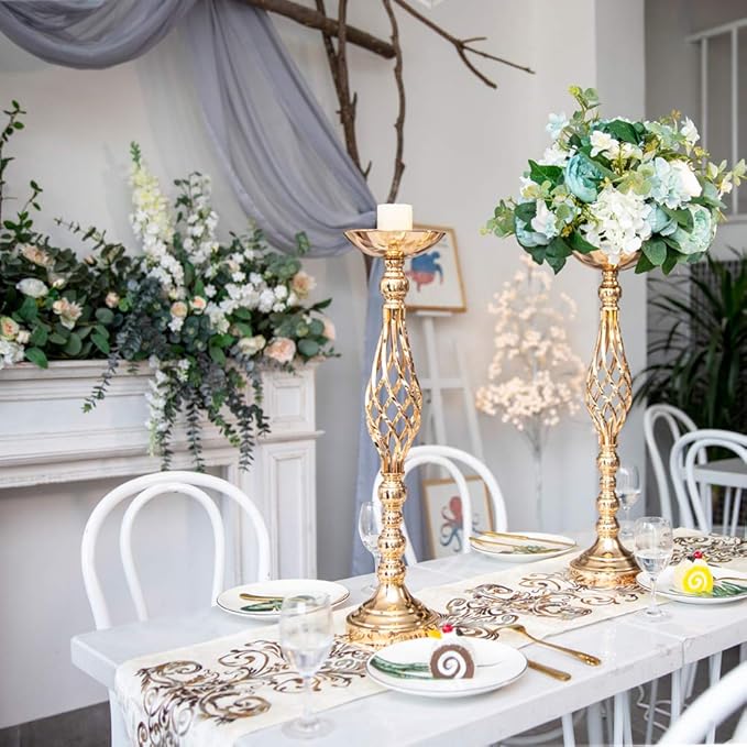 Wedding Centerpieces for Reception Tables, Twist Candleholder Stands, Wedding Flower Arrangement Vases, Metal Centerpieces for Wedding Road-Leading Home Decor Gold