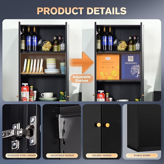 Garage Storage Cabinets with Metal Door and 4 Adjustable Shelves, 71" H Tool Cabinets with Adjustable Feets for Pantry Cabinet,Office,Warehouse Organisieren, Required-Assembly