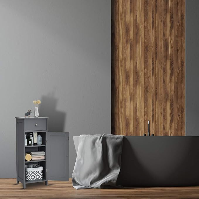 GLACER Floor Storage Cabinet, Multifunctional Bathroom Storage Cabinet with 2 Adjustable Shelves, Ideal for Bathroom, Living Room, 14 x 12 x 34.5 inches (Grey)