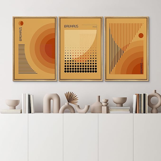 MUDECOR Framed Canvas Print Wall Art Bauhaus Art Prints Abstract Mid Century Modern Wall Art Minimalist Decor for Bedroom - 16"x24"x3 Natural