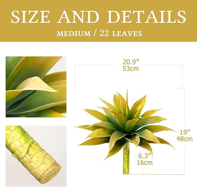 Artificial Flowers for Outdoors Artificial Agave 22'' Fake Plants Faux Agave Artificial Plants Outdoor Fake Flowers Outdoor Faux Plants Indoor Uv Resistant Artificial Plants (Yellow 2pcs)