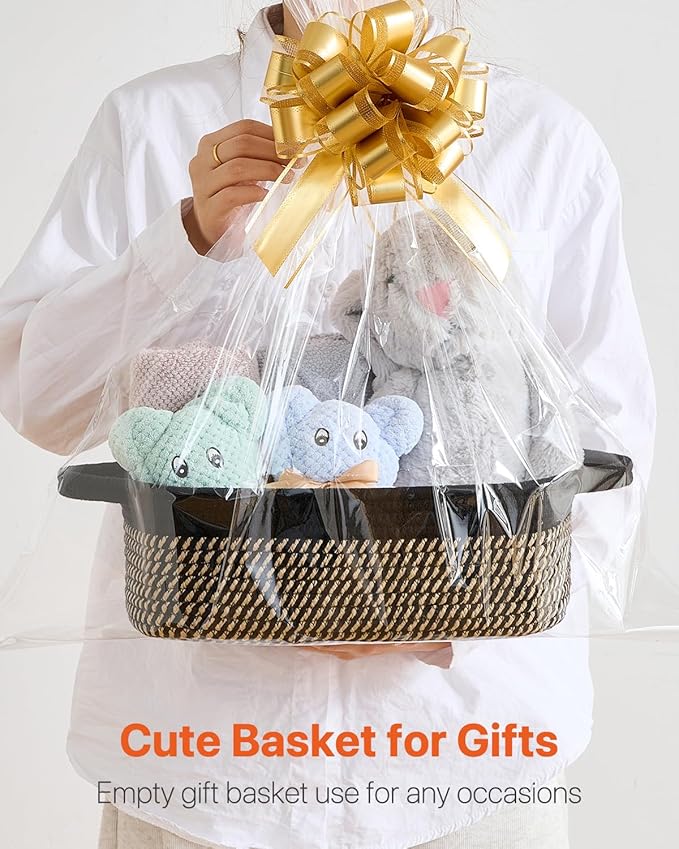 KALLAX Small Woven Basket, 12 x 8 x 4.5 Inches, Small Storage Baskets for Organizing, Gift Baskets Empty, Cute Rope Shelf Closet Storage Bins for Shelves, Dog Toy Basket, Black & Brown