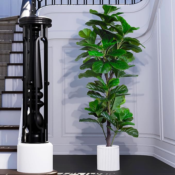 Artificial Fiddle Leaf Fig Tree Indoor, 5FT Tall Faux Tree with Natural Wood Trunk and Lifelike Leaves, Tall Artificial Plants Indoor, Fake Plants for Home, Office, Living Room Decor