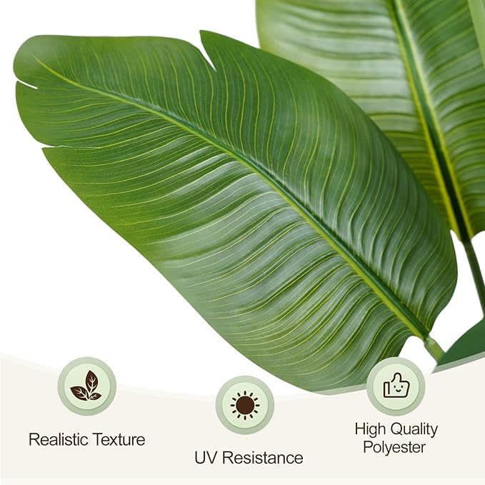 Lifelike Bird of Paradise Artificial Plant,6.6ft Faux Banana Leaf Tree with 15 Trunks - Perfect Indoor Silk Floor Plant for Home Decor in Living Room, Office, and Bedroom