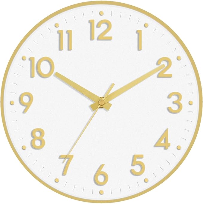 Mosewa Wall Clock 8 Inch, Battery Operated Silent Non-Ticking Modern Analog Clock Decorative for Kitchen, Bedroom, Office, Living Room(White Gold)
