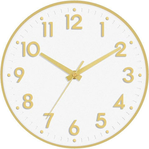 Mosewa Wall Clock 8 Inch, Battery Operated Silent Non-Ticking Modern Analog Clock Decorative for Kitchen, Bedroom, Office, Living Room(White Gold)