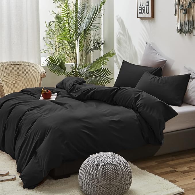 Luxlovery Black Comforter King Men Pure Black Bedding Set Durable Quilts Blanket Soft Breathable Lightweight Fluffy King Size Comforter Set Women Men