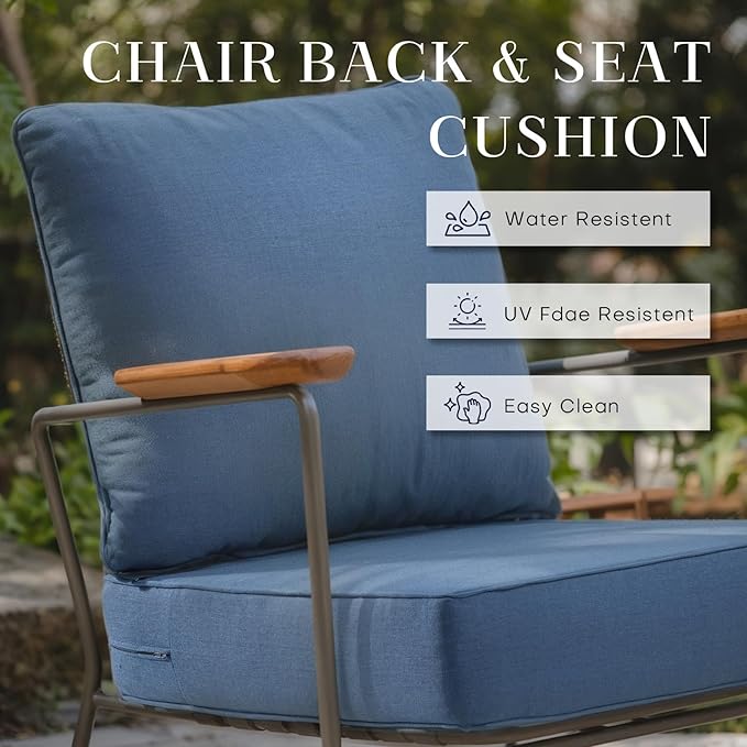 Patio Cushions for Outdoor Furniture - 24×24 Inches High Back and Deep Seating Outdoor Cushion for Patio Chairs Sofa Couch Loveseat Water Resistant(Blue/1 Set/No Button)