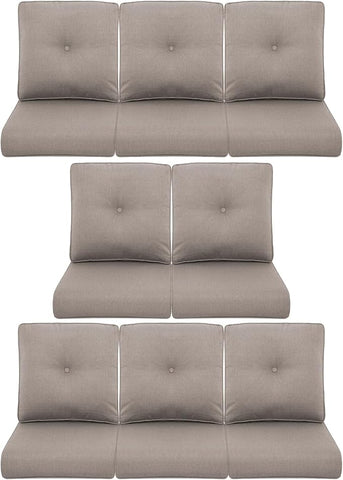 8-Piece Outdoor Patio Cushion Set - Fade & Water Resistant with Removable Olefin Cover, 22x24x4 Inch Memory Foam Cushions for Wicker Sectional Sofa – Grey/Buckle