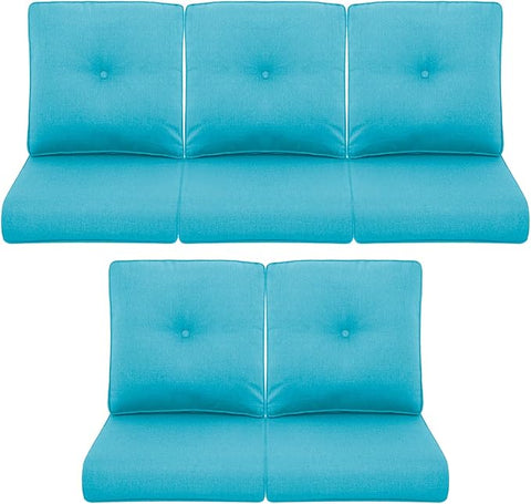 Patio Chair Cushions 5 Packs - Outside 22x24 High Back Water-Resistant Cushion with Zipper Cover for Outdoor Glider Rocking Chairs Loveseat 3-seat Couch Sofa – Teal/Buckle