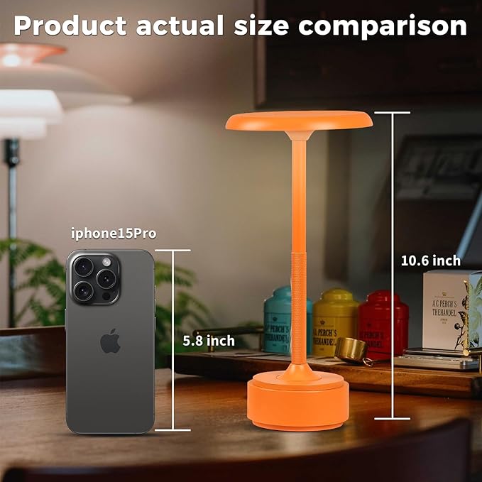 5200mAh Rechargeable Cordless LED Table Lamps Touch Sensor Light, 3-Levels Portable Dimming Wireless Battery Operated Lamp,Night Light/Restaurant Table/Outdoor/Coffee/Bar (Orange)