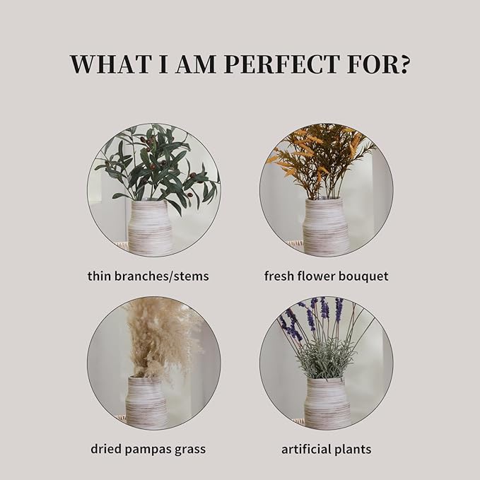 ALMA 14 inch White Floor Vase for Modern Living Room Home Decor, Big Boho Ceramic Vases for Tall Pampas Grass, Decorative Ribbed Flower Vases for Entryway Table, Kitchen Island, Fireplace Decor