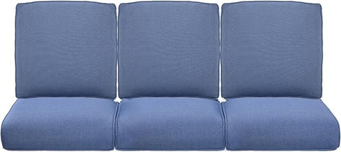 22x25/22x24 Outdoor Cushions for Patio Couch Chairs Set of 3 - High Back Comfy Outside Seat Cushions for Wicker Dining Rocker Glider Loveseat 3-Seater Sectional Sofa - Navy Blue/Classic