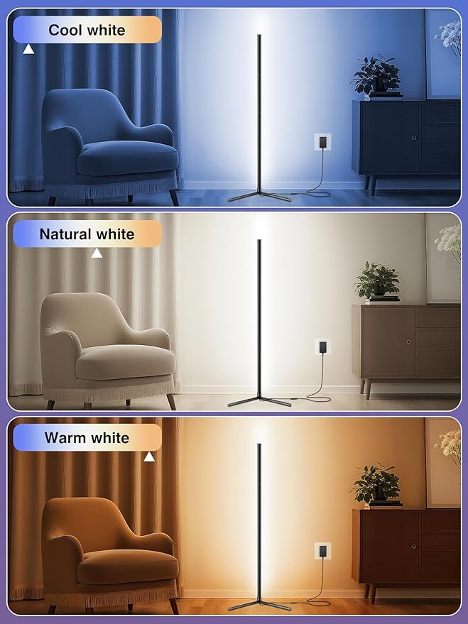 2Pack Corner Floor Lamp, Modern LED Corner Lamp with APP & Remote Control, 16 Million Colors, 68+ Scene Modes, Music Sync, Ambient Lighting for Living Room, Bedroom, and Gaming Room