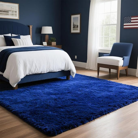 Area Rugs for Bedroom Living Room, 9x12 Soft Large Fluffy Fuzzy Shag Plush Furry Carpet, Soft Indoor Floor Mat for Kids Nursery Home Dorm Office Decor Aesthetic, Blue