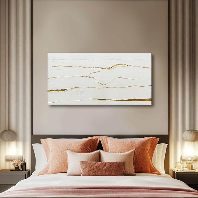 WINKAILIN Minimalist Wall Art Gold Line Prints on White Blackground Office Posters White Abstract Canvas Wall Decor for Living Room Kitchen 24x48 Inch