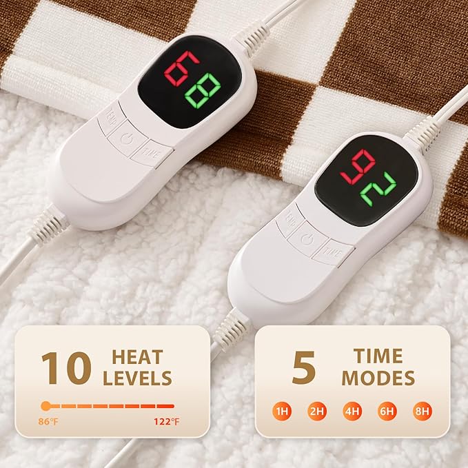 Homemate Electric Blanket Heated Queen Size - 84“x90“ Ultra Soft Cozy Flannel Heating Blanket with 10 Fast Heat Levels 8 Hours Auto Off Over-Heated Protection ETL Certification Keep Warm in Home
