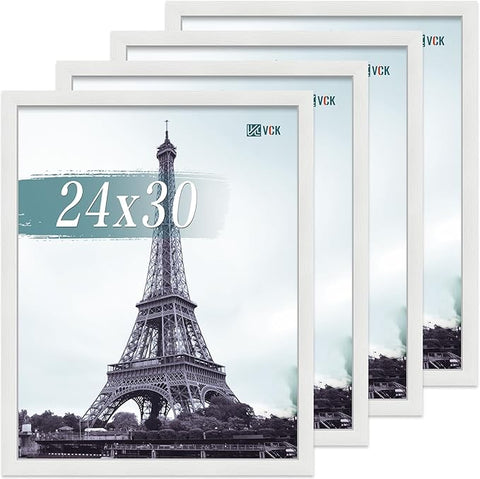 VCK 24x30 Poster Frame Set of 4 - White, Gallery-Quality Wood Picture Frames, 1.1-Inch Wide Border, Polished Plexiglass, Vertical or Horizontal Wall Display for Photo/Art/Prints, White