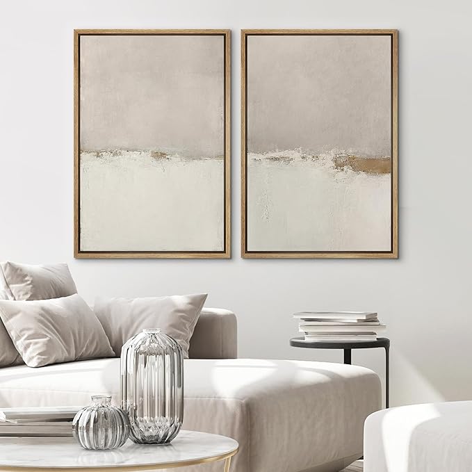 SIGNWIN Framed Canvas Print Wall Art Beige Gray Paint Strokes Abstract Grunge Landscape Prints Modern Art Minimalist Neutral Decor for Living Room, Bedroom, Office - 24"x36"x2 Natural