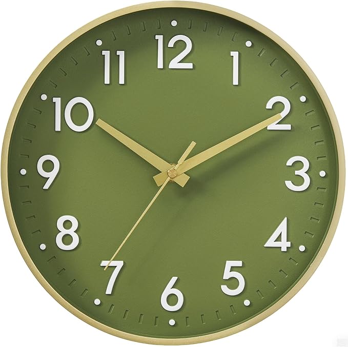 Mosewa Wall Clock 10 Inch, Battery Operated Silent Non-Ticking Modern Analog Clock Decorative for Kitchen, Bedroom, Office, Living Room(Gold)