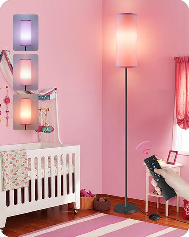 Dimmable Pink Floor Lamp for Living Room with Remote and Foot Switch, Corner Floor Lamp for Bedroom, 66" Standing Tall Lamp, 10W 900LM Bulb Included, 3000K-6500K, Linen Shade, FCC Listed P06LD05W1