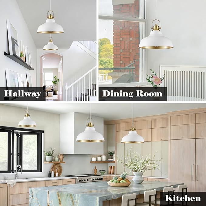 White Pendant Lights Kitchen Island, Kitchen Pendant Lighting 1 Pack, Industrial Farmhouse Pendant Light (11.41 Inch), Dome Pendant Lights, Island Pendant Light for Kitchen, Dining Room