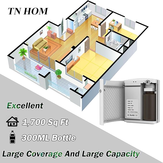 Smart Bluetooth Scent Air Machine for Home, Cold Air Technology Waterless Essential Oil Diffuser 300ML, Scent Cover Up to 1,700 Sq. Ft - Aromatherapy Diffuser for Large Room, Office, Hotel