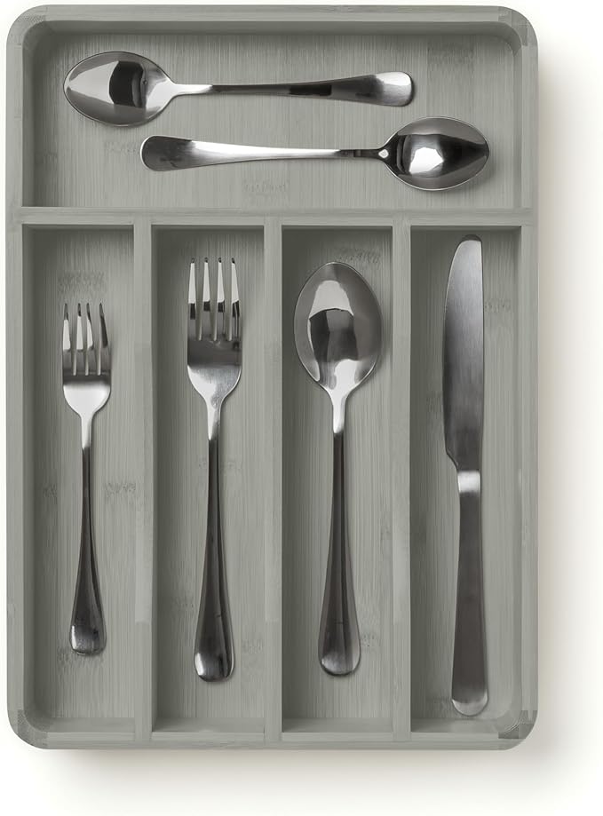 SMIRLY Silverware Drawer Organizer – Bamboo Kitchen Drawer Organizer, Adjustable Utensil Holder and Cutlery Tray, Drawer Dividers for Flatware and Kitchen Utensils