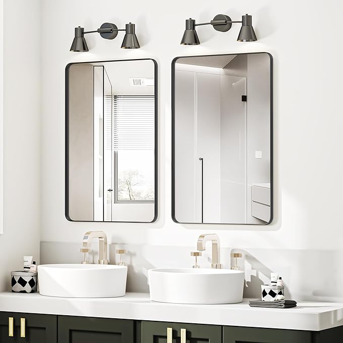 Bathroom Mirror 24x36 inch, Rustproof Aluminum Metal Framed Mirror for Wall, Matte Gold Bathroom Vanity Mirror, Shatterppoof Mirror, Living Room, Hanging or Leaning Horizontal or Vertical